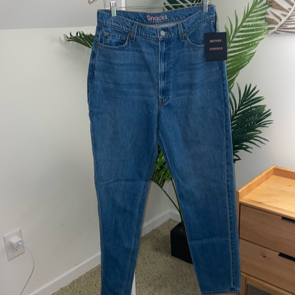 MOTHER High-Rise Straight Leg Jeans in Medium Blue - Picture 2 of 5